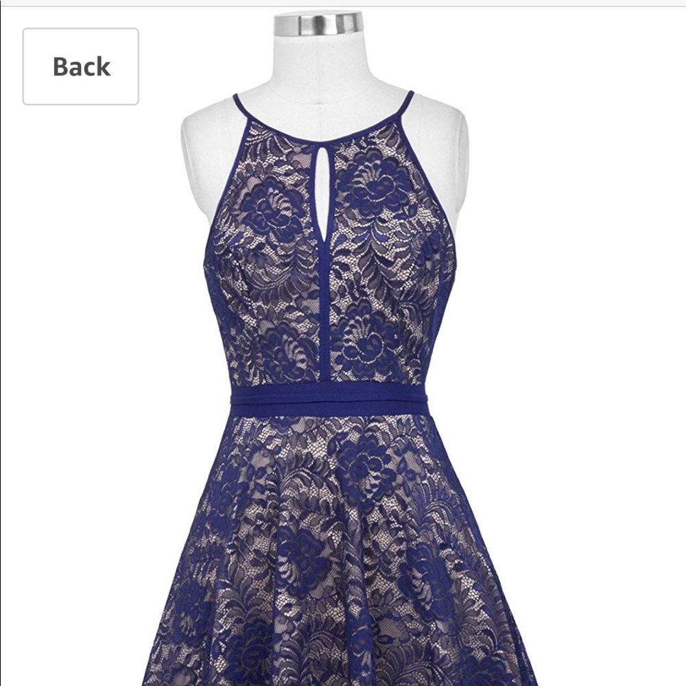 Kate Kasin Halter Sleeveless A-Line Keyhole Dress